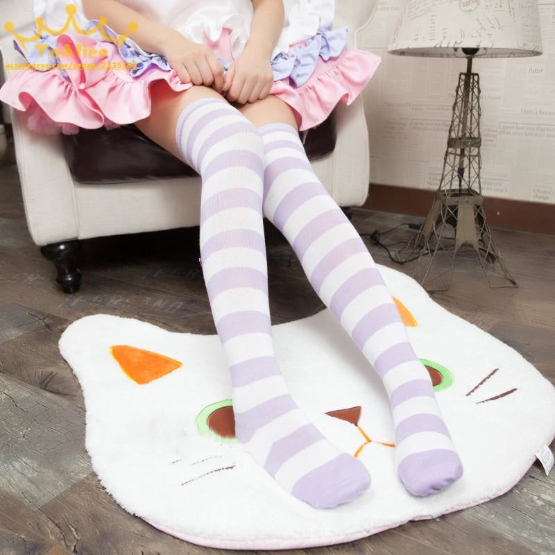 pastel thigh high socks long stockings striped candy colors egl lolita cosplay fairy kei pastel goth harajuku japan kawaii fashion by kawaii babe
