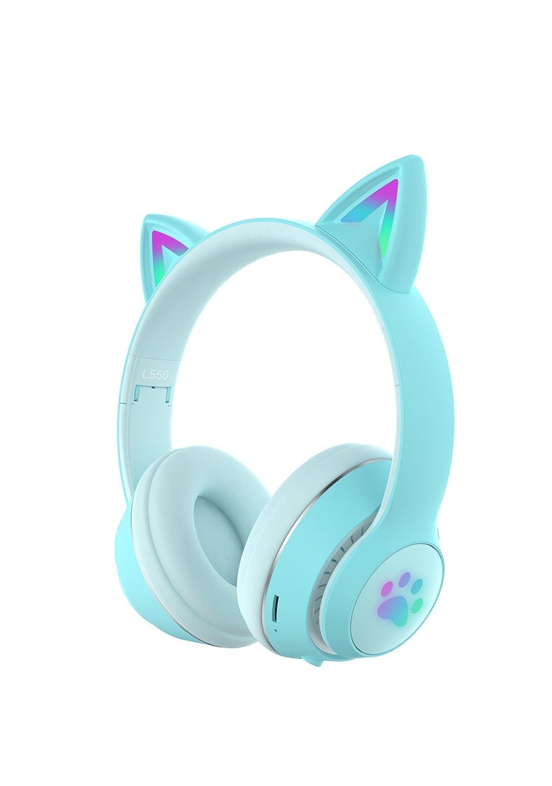 Paw Print Cat Ear Gaming Headphones - Blue with box - cat ear, ear head band, headband, ears, phones