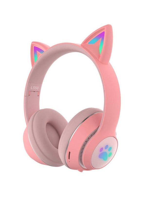 Paw Print Cat Ear Gaming Headphones - Pink with box - cat ear, ear head band, headband, ears, phones
