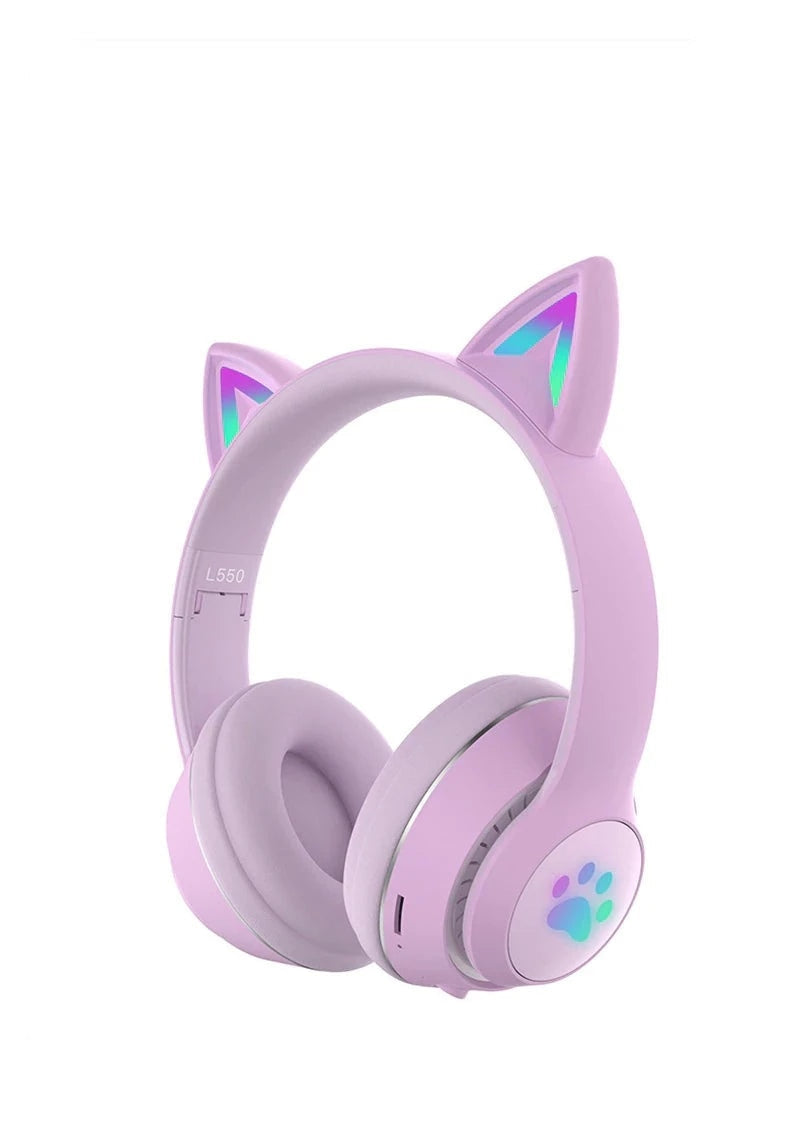 Paw Print Cat Ear Gaming Headphones - Purple with box - cat ear, ear head band, headband, ears, phones