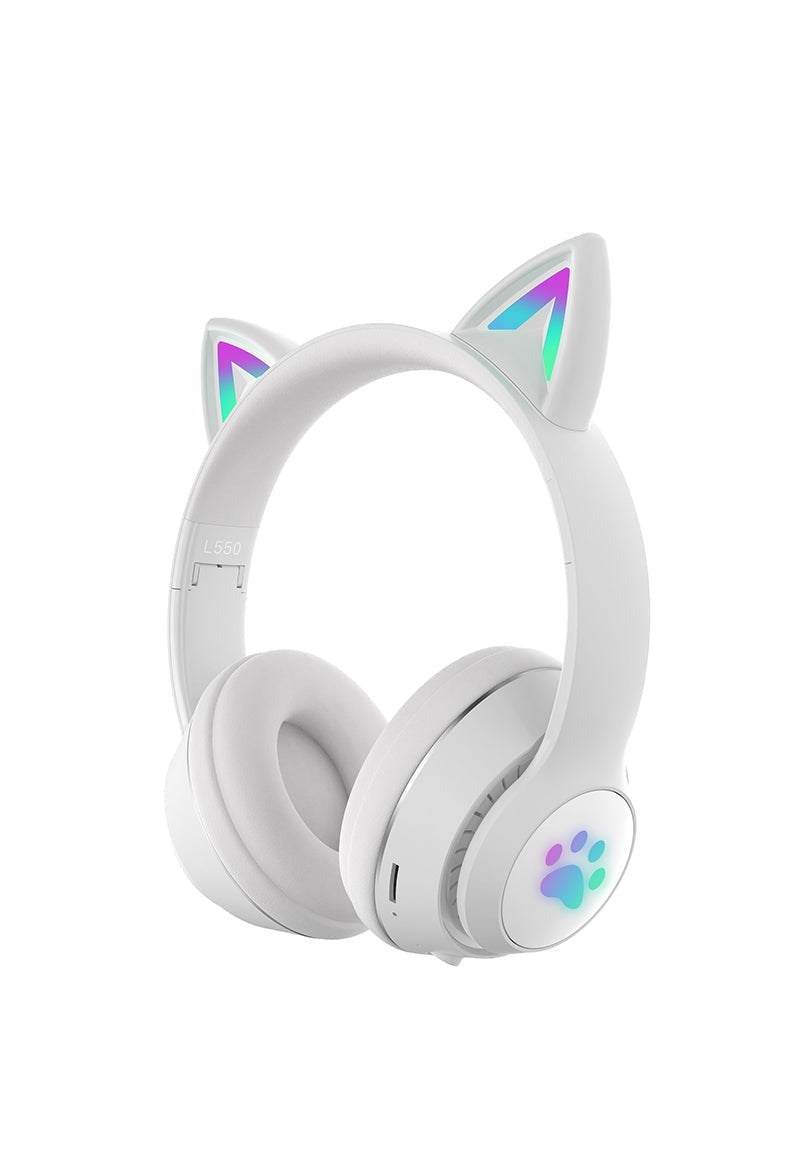 Paw Print Cat Ear Gaming Headphones - White with box - cat ear, ear head band, headband, ears, phones