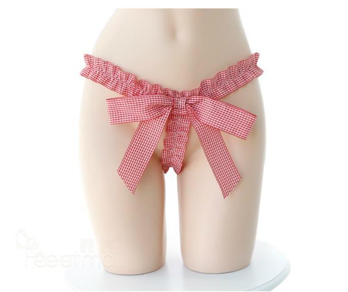 Red Tartan Plaid & Pearl Lingerie Set Girly Girl Thong Underwear Fetish Kink Crotchless Panties by DDLG Playground