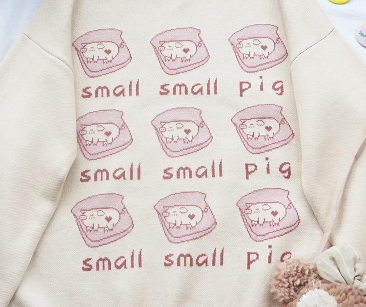Little Piggy Crewneck - embroidered, embroidery, knit, knit sweater, knitwear