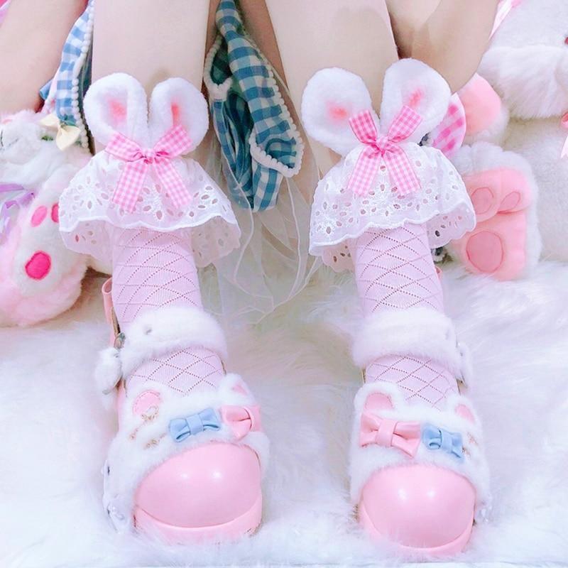 Pink Baby Bun Doily Socks - doilies, doily, fairy kei, kawaii, lace