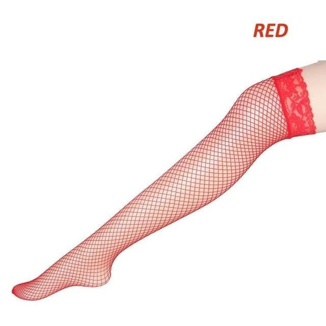 Pink Fishnet Stockings - Red - tights
