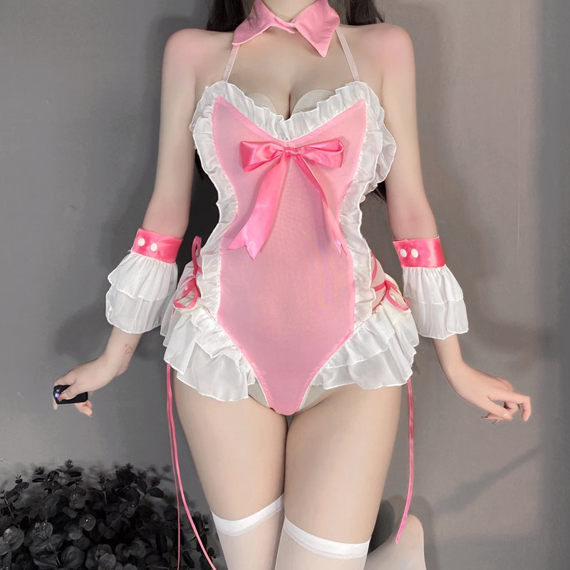 Pink Kitten Cat Lingerie Set Bodysuit Onesie Cosplay Costume Kawaii Babe Pink Kitten Cat Lingerie Set Bodysuit Onesie Cosplay Costume Kawaii Babe