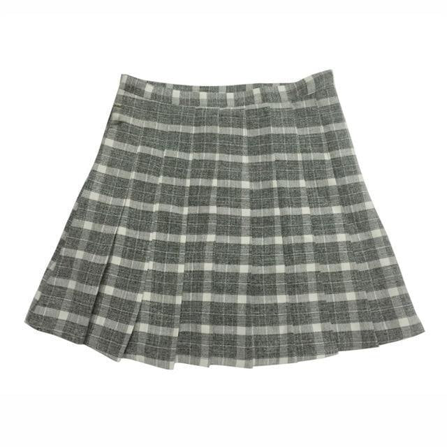 Grey Plaid School Girl Tennis Skirt 