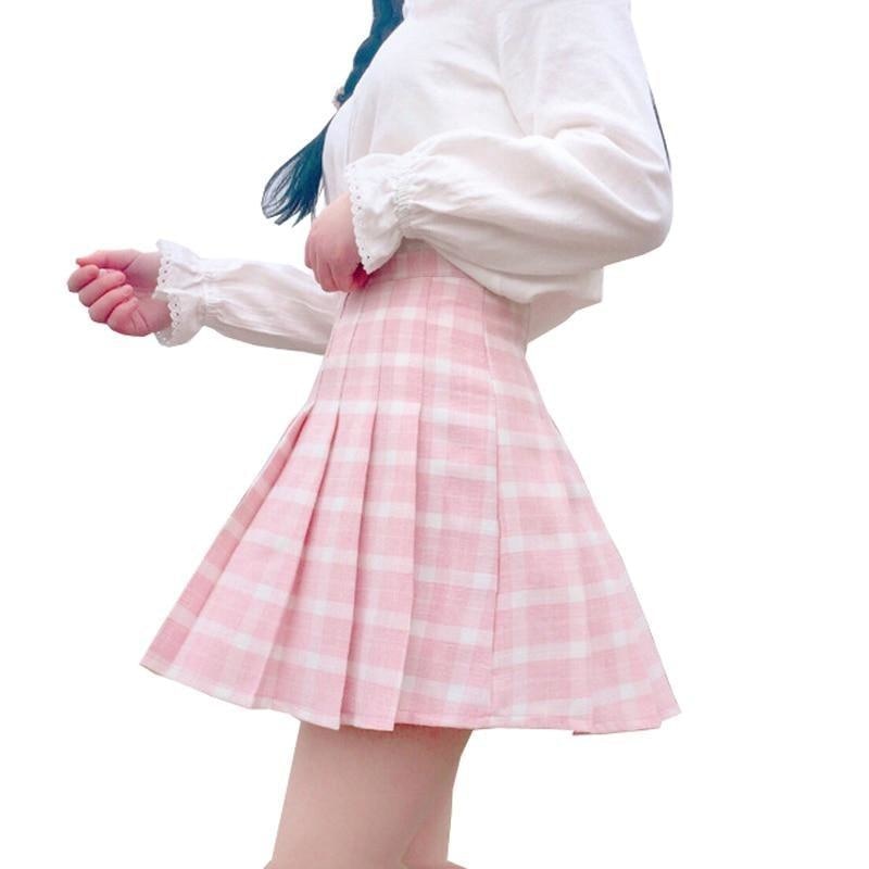 Pastel Pink Plaid School Girl Tennis Skirt 