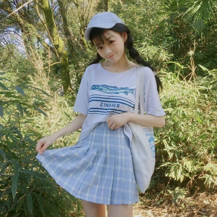 Blue Plaid School Girl Tennis Skirt 