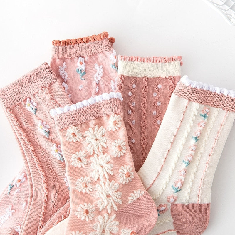 Pink Vintage Floral Sock Set - angelcore, angelic, angels, faecore, fairycore Kawaii Babe