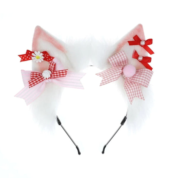 Plaid Fox Ears - Pink Cat - cat ears, fox ear, furry, kitten