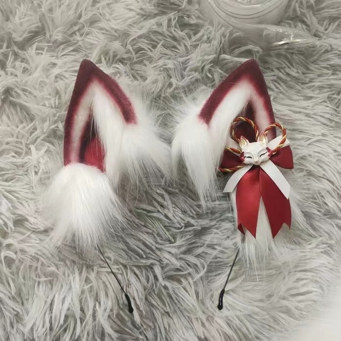 Plaid Fox Ears - Red - cat ears, fox ear, furry, kitten