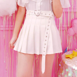 Pleated School Girl Skirt Heart Belt Buckle Cute Girly | Kawaii Babe