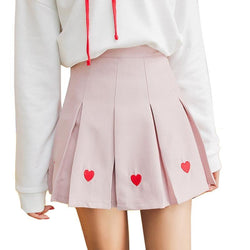 Pink Pleated Heart Tennis Skirt Embroidered Harajuku Kawaii Fashion 