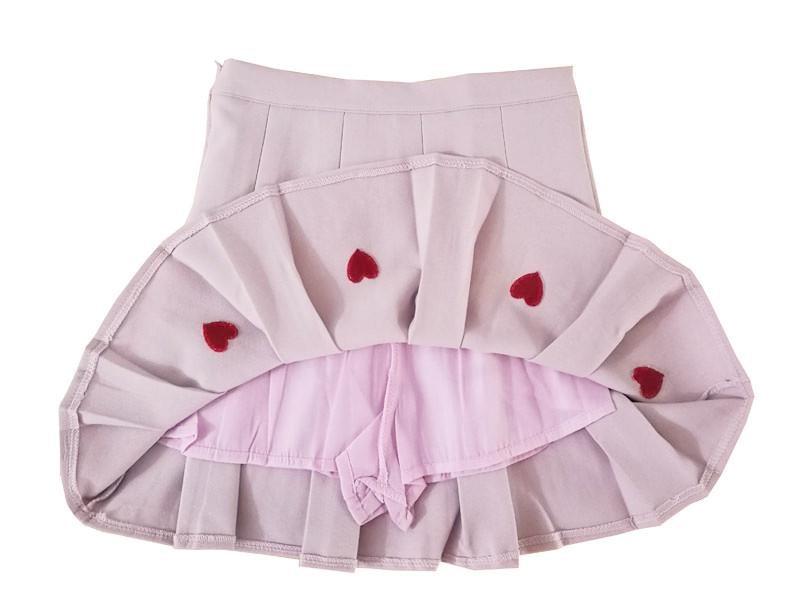 Pink Pleated Heart Tennis Skirt Embroidered Harajuku Kawaii Fashion 