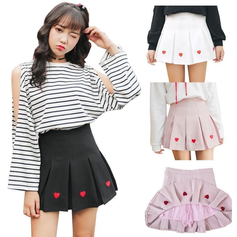 Pleated Heart Tennis Skirt Harajuku Kawaii Fashion | Kawaii Babe