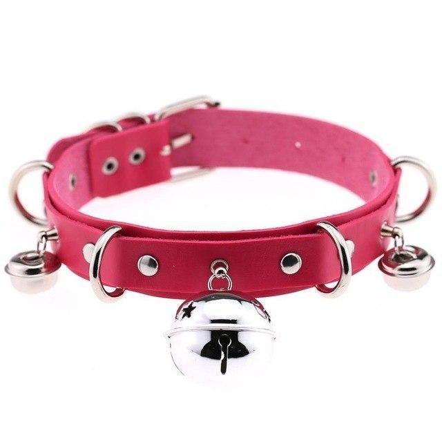 Pink Cat Collar Bell Choker Necklace Pet Play Kitten Play Kitty Neko Cosplay Costume Jewelry Vegan Leather