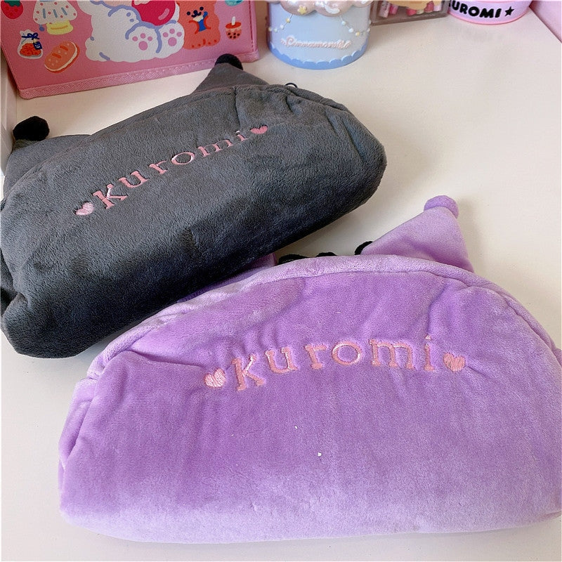 Plush Kuromi Bag - bags, cosmetic bag, fuzzy kawaii, kuromi