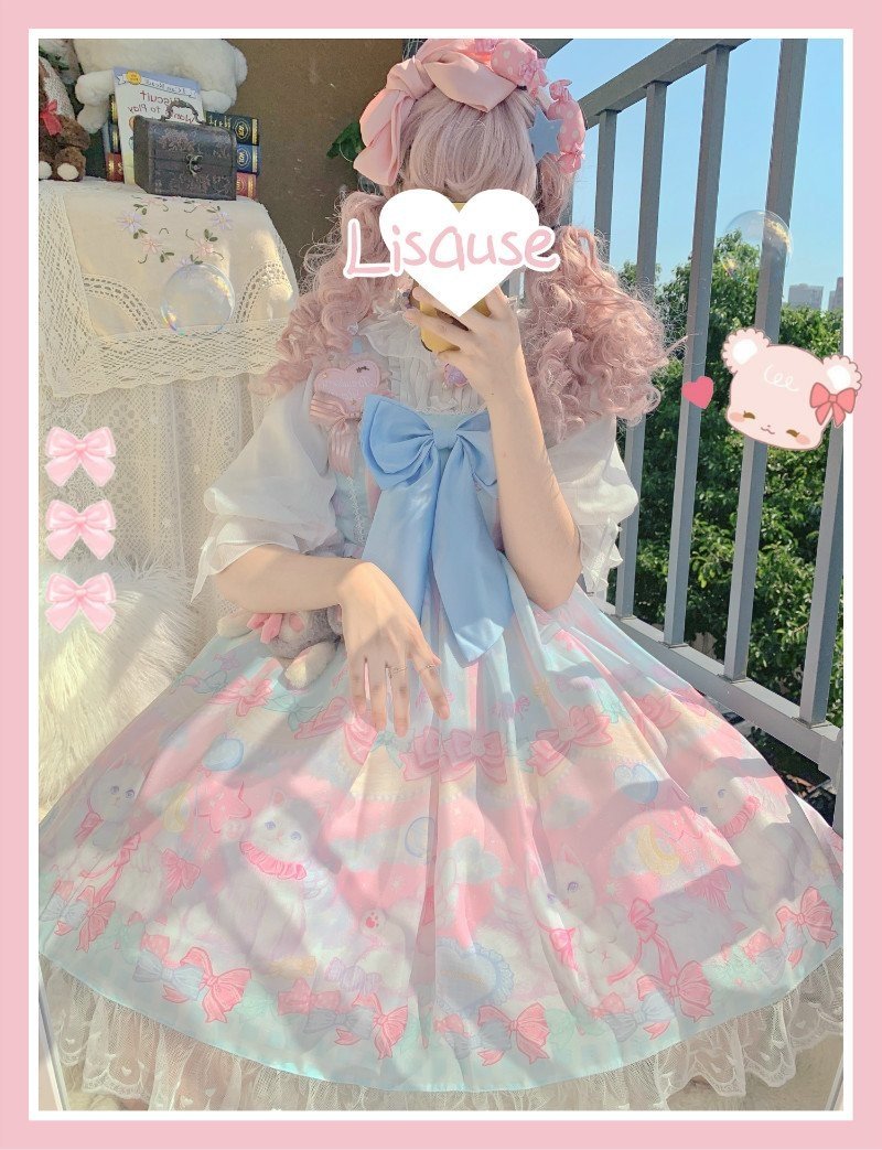 Fairy Kei Sweet Lolita Dress Kitten Neko JSK Kawaii | Kawaii Babe Blue Dress Fairy Kei Sweet Lolita Dress Kitten Neko JSK Kawaii | Kawaii Babe Blue Dress
