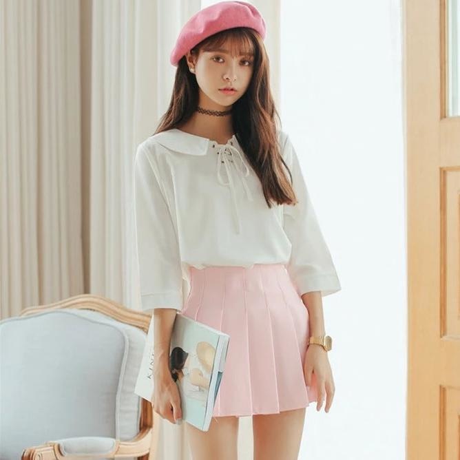 preppy school girl skirt solid color traditional girly girl prep skort with shorts underneath by kawaii babe