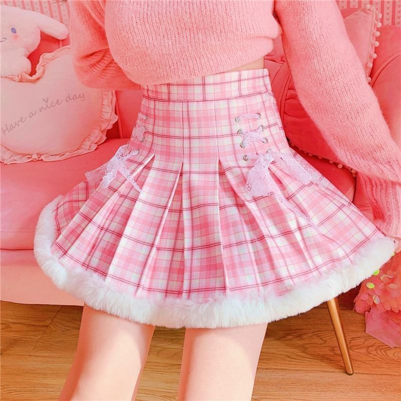 Pink plaid outlet pleated skirt