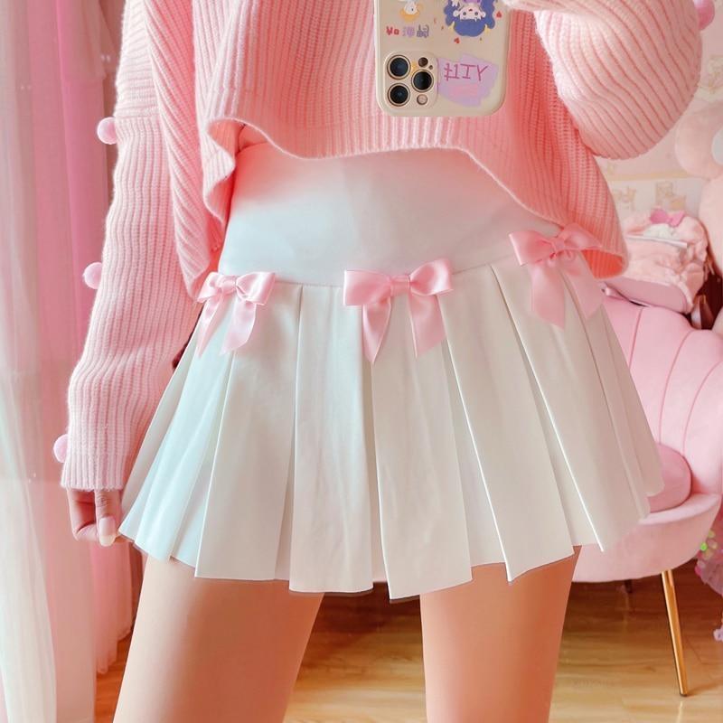 White Princess Pleated Pink Bow Tennis Skirt Yume Kawaii Kawaii Babe