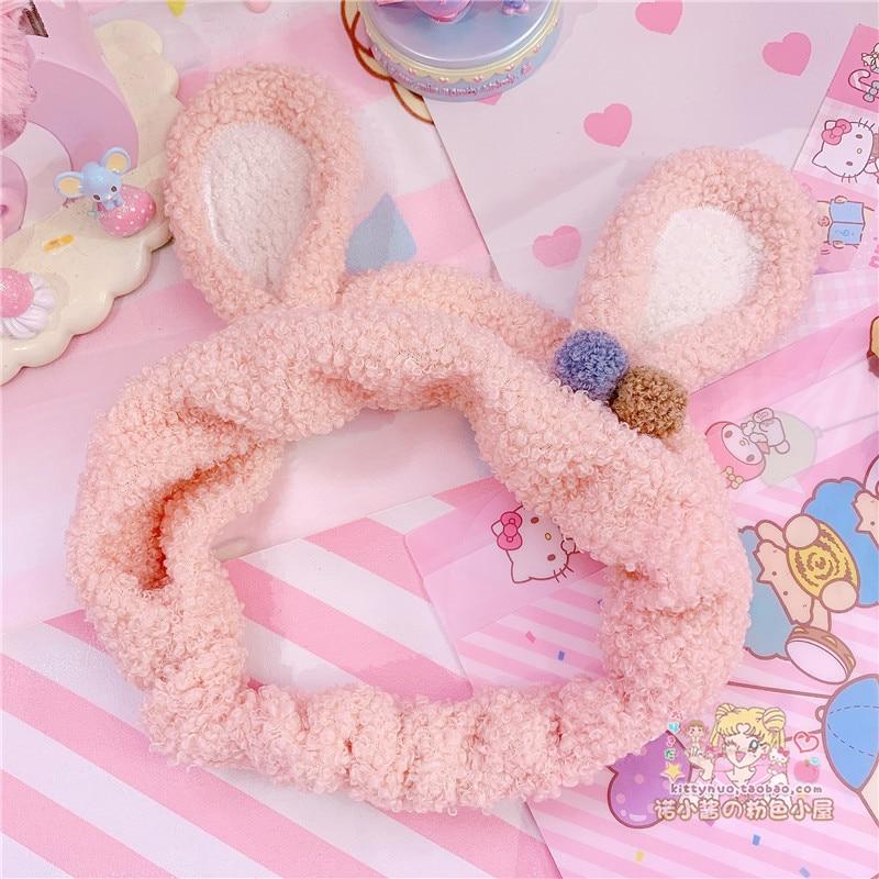 2-pack Pure Color Fuzzy Fleece Bunny Ears Headband Hair Accessories for Girls