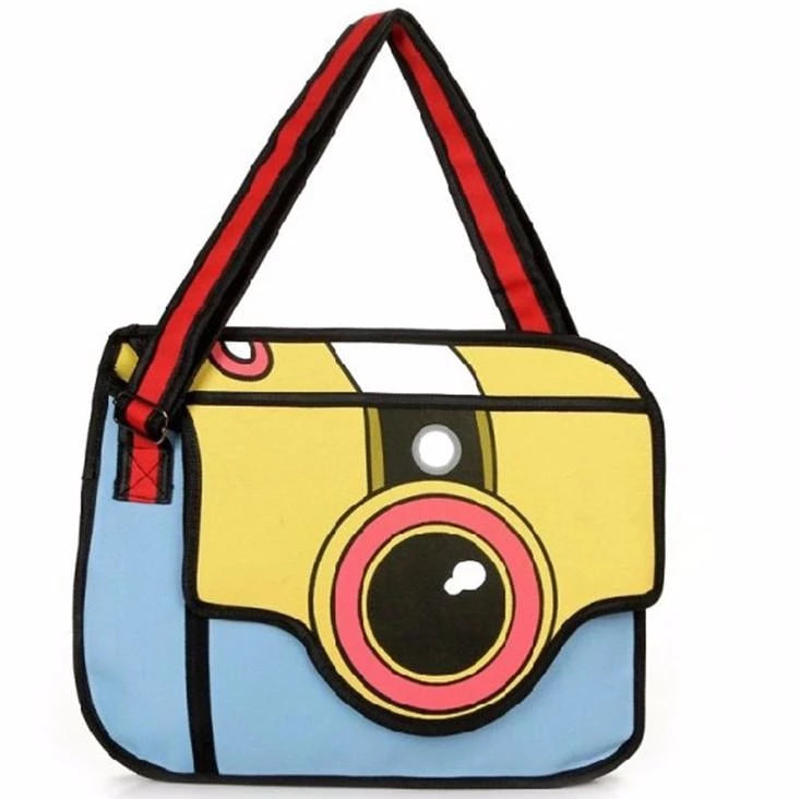 2D Messenger Shoulder Bag Camera Lens Retro vintage Cartoon Style Backpack Handbag Anime Harajuku Japan Mind Bending Mind Trick by Kawaii Babe