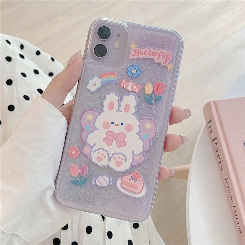 Cute Pink Quicksand Glitter Rabbit Phone Case iPhone 13 12 11 