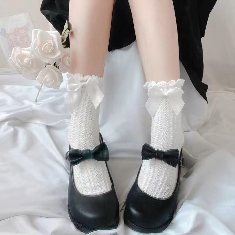 Berry Bow Ruffle Lace Socks Lolita Girl Kawaii Cute | Kawaii Babe