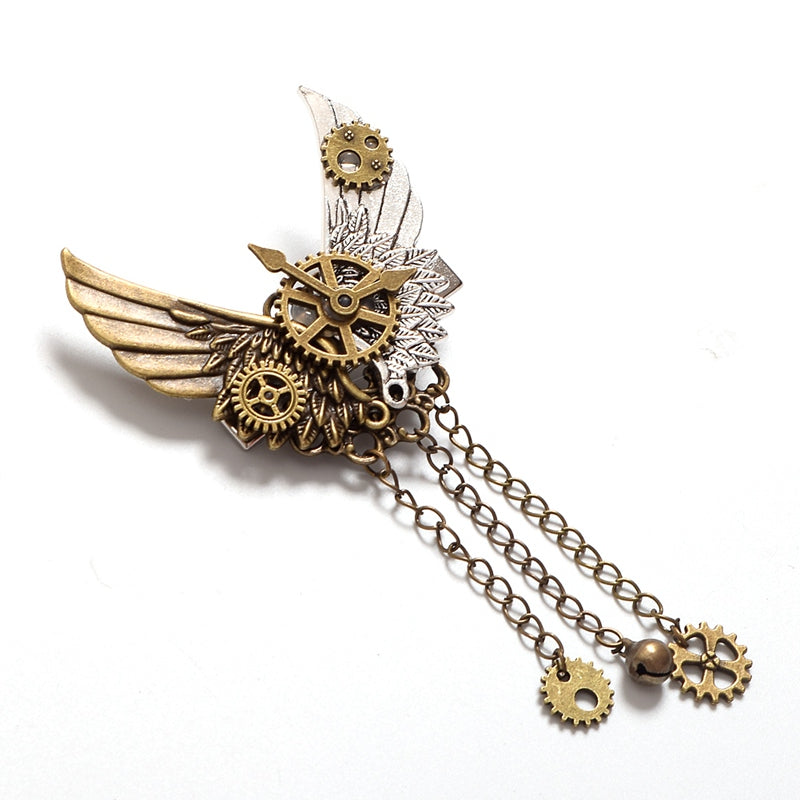 steampunk dieselpunk hair clip barette hairclip accessory clock gears cogs wheels brass copper victorian era fashion lolita by kawaii babe