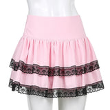 Pastel Pink Layered Lace Plaid School Girl Lolita Skirt | Kawaii Babe