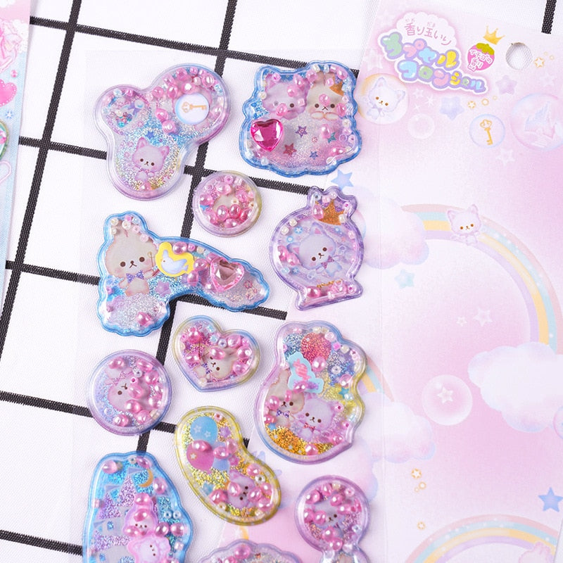 Kawaii Glittery Capsule 3D Puffy Stickers Kawaii Stickers, Cute