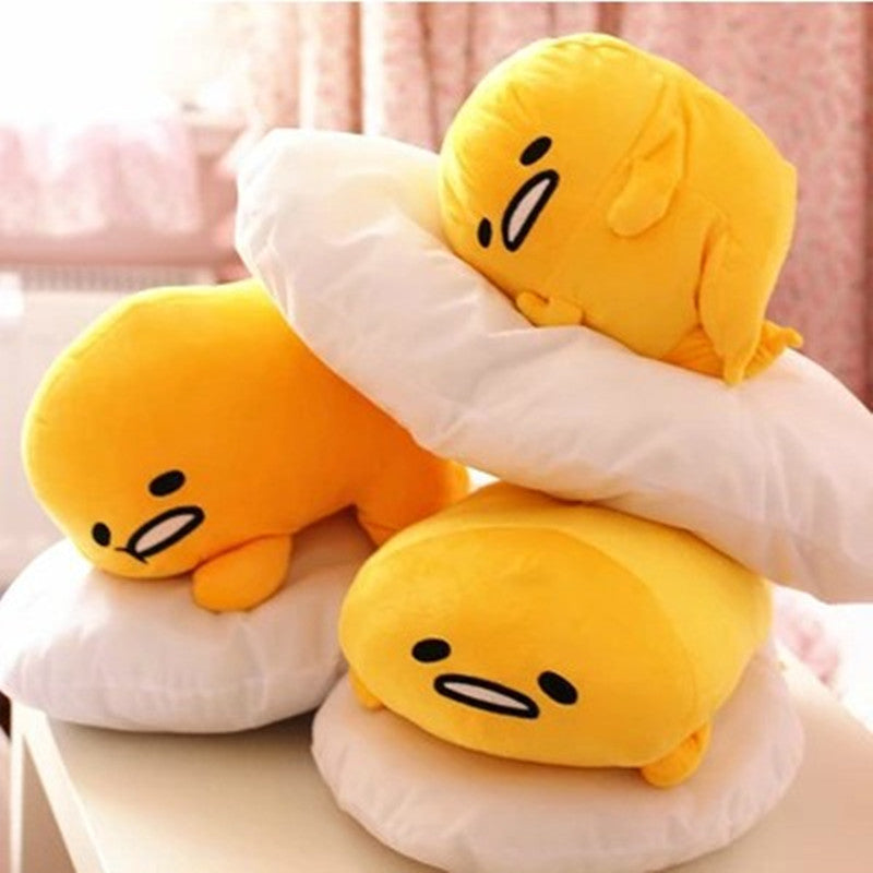 lazy gudetama egg Throw pillow soft plush toy happy yellow egg yolk  kawaii harajuku japan home decor by kawaii babe