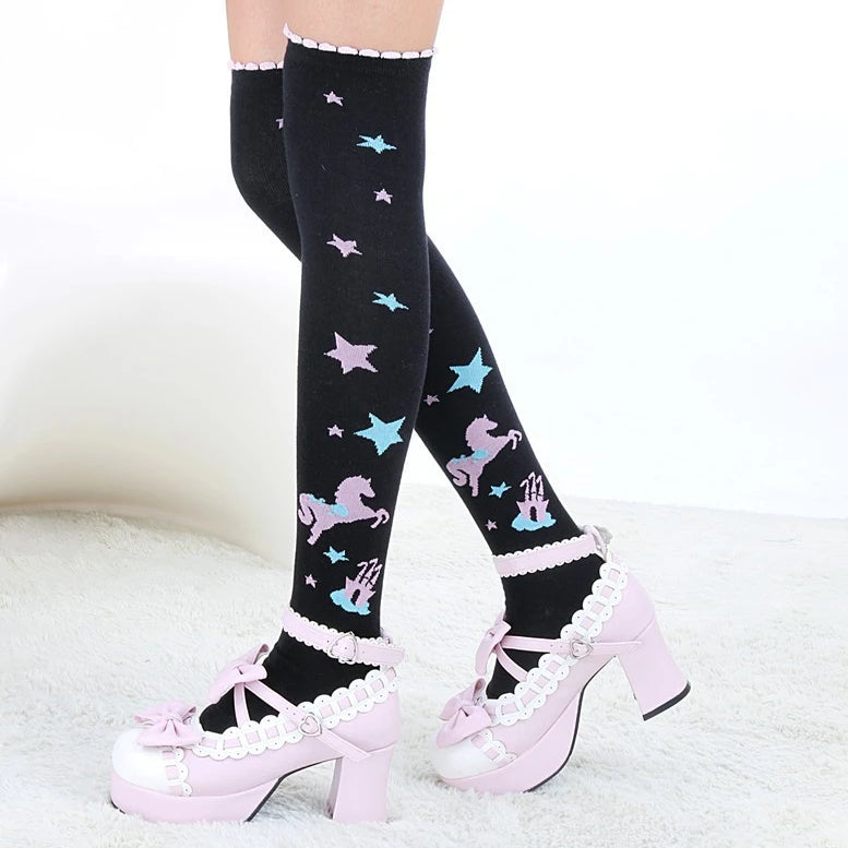 magic kingdom stockings thigh high socks knee highs pastel goth magical enchanted fairytale lolita harajuku japan fashion by kawaii babe