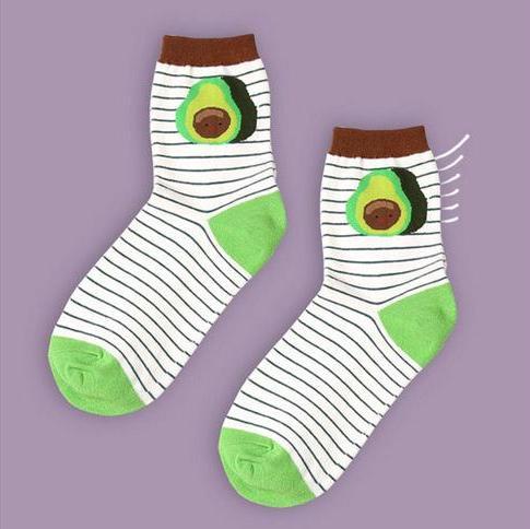 striped avocado guacamole socks green brown stripes stockings kawaii face fruit nut by kawaii babe