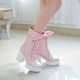 Chunky Lace Trim Platform Boots Lolita Ankle Booties by Kawaii Babe