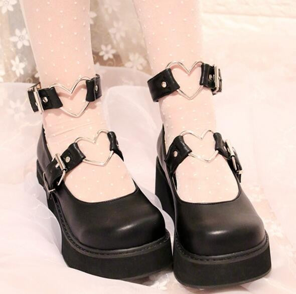 Black Gothic Lolita Shoes Traditional Platform Buckled Platform Heels ECG COmmunity DDLG BDSM School Girl Cosplay Outfit Costume by Kawaii Babe