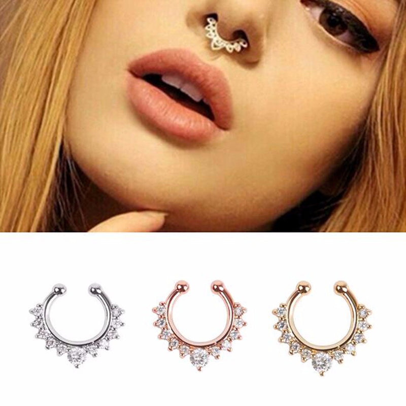 Septum Fake Nose Ring Hoop Double Layers Plain Clip On Septum Non-Piercing  1pc | eBay
