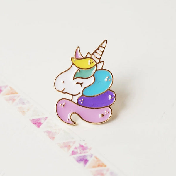 rainbow unicorn smiling enamel pin gold plated lapel brooch harajuku japan fashion by kawaii babe