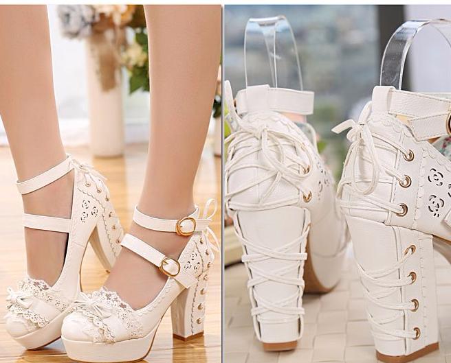 Dainty Corset Wedding Heels Frilly Bow Lolita Sandals High Heels EGL Community by Kawaii Babe