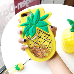 3d Pineapple rubbin silicone glitter quicksand liquid shimmer iphone case phone cases by kawaii babe