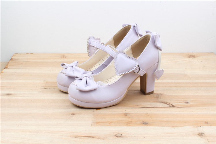 Sweetheart Heart and Bows Lolita Shoes High Heels Elegant Wedding Shoes Dainty School Girl Mori Girl by Kawaii Babe