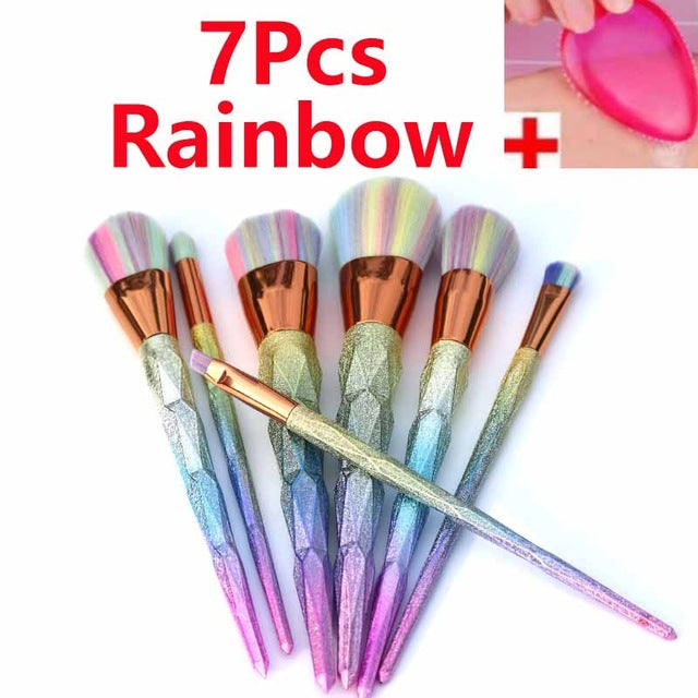 magical rainbow unicorn makeup brush set make up brushes lot complete pastel aesthetic mermaid diamond 