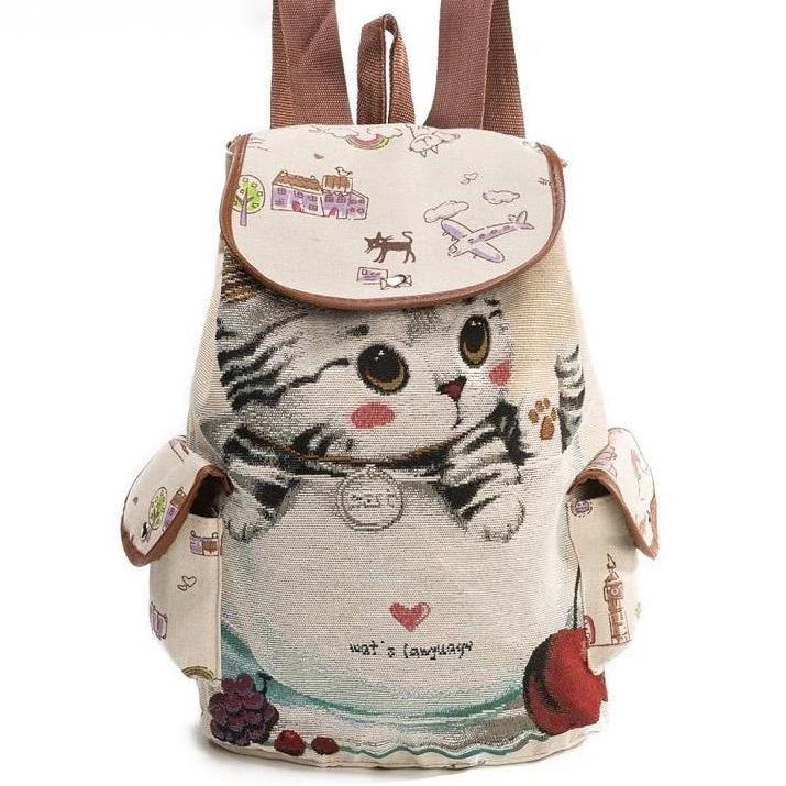 Cute Cat Print Student Casual Backpack New Single Shoulder Crossbody Bag  For Daily Use | SHEIN