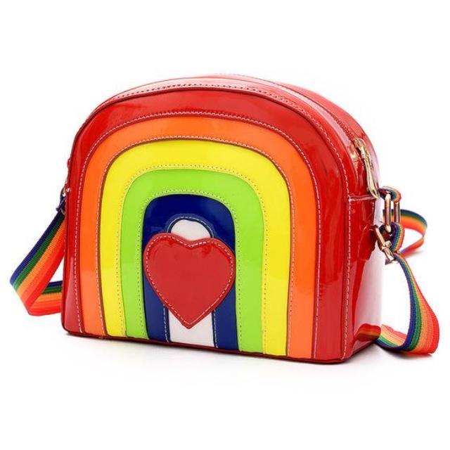 3d rainbow purse handbag shoulder cross body bag shiny vegan leather gay pride lgbt community red heart love rainbowcore by kawaii babe