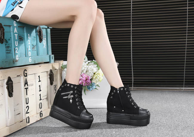 White Platforms Hidden Wedges Zippers Punk Rock High Top Sneakers Boots  Shoes