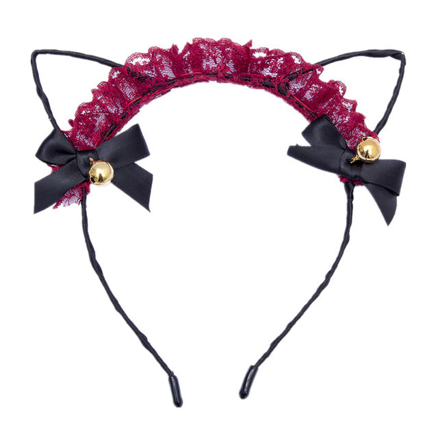 Kawaii Neko Cat Ears Headband Hair Accessory Josie And The Pussycats Lace Gold Bells Kawaii Babe