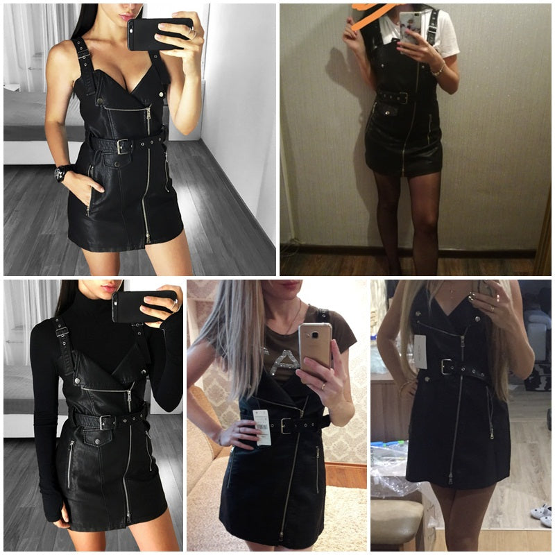 vegan leather edgy punk rock dress buckles suspender straps asymmetrical zipper belted motorcycle high fashion by kawaii babe
