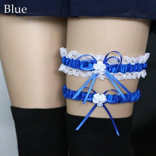 Ruffled Blue Wedding Elastic Garter Belt Leg Ring Harness Flowers
